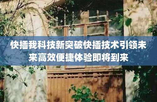 快插我科技新突破快插技术引领未来高效便捷体验即将到来