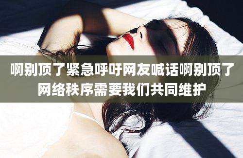 啊别顶了紧急呼吁网友喊话啊别顶了网络秩序需要我们共同维护