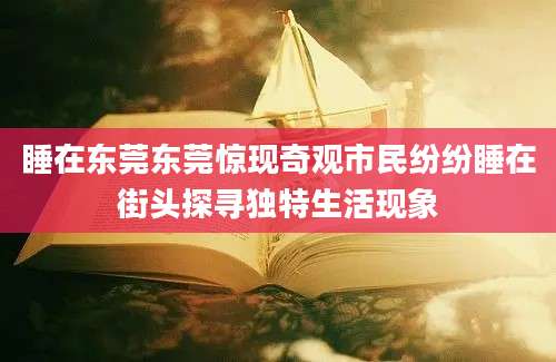 睡在东莞东莞惊现奇观市民纷纷睡在街头探寻独特生活现象