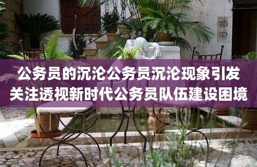 公务员的沉沦公务员沉沦现象引发关注透视新时代公务员队伍建设困境