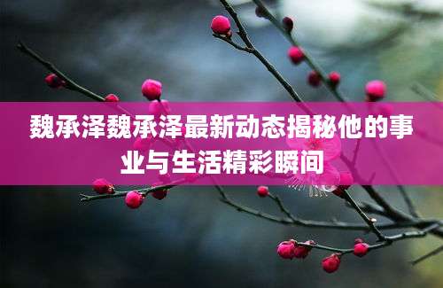魏承泽魏承泽最新动态揭秘他的事业与生活精彩瞬间