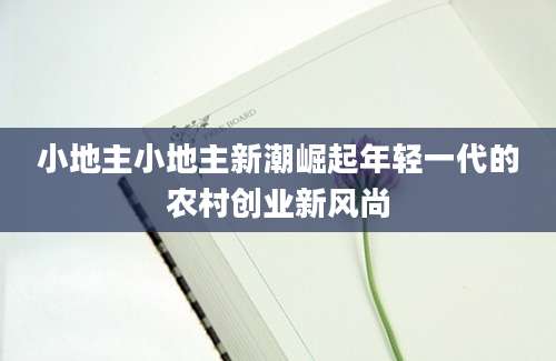 小地主小地主新潮崛起年轻一代的农村创业新风尚
