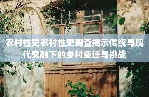农村性史农村性史调查揭示传统与现代交融下的乡村变迁与挑战