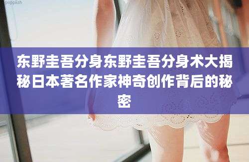 东野圭吾分身东野圭吾分身术大揭秘日本著名作家神奇创作背后的秘密