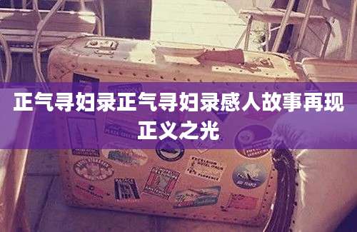 正气寻妇录正气寻妇录感人故事再现正义之光