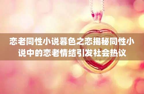 恋老同性小说暮色之恋揭秘同性小说中的恋老情结引发社会热议