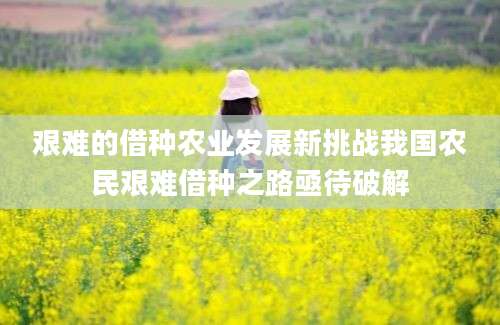 艰难的借种农业发展新挑战我国农民艰难借种之路亟待破解