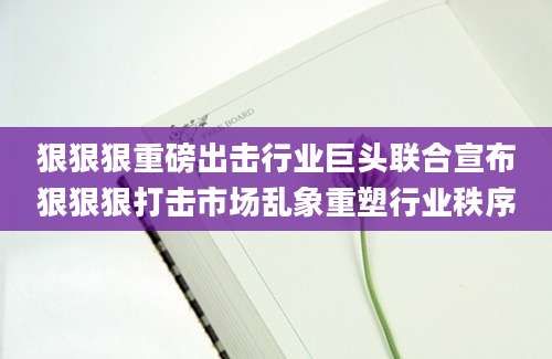 狠狠狠重磅出击行业巨头联合宣布狠狠狠打击市场乱象重塑行业秩序